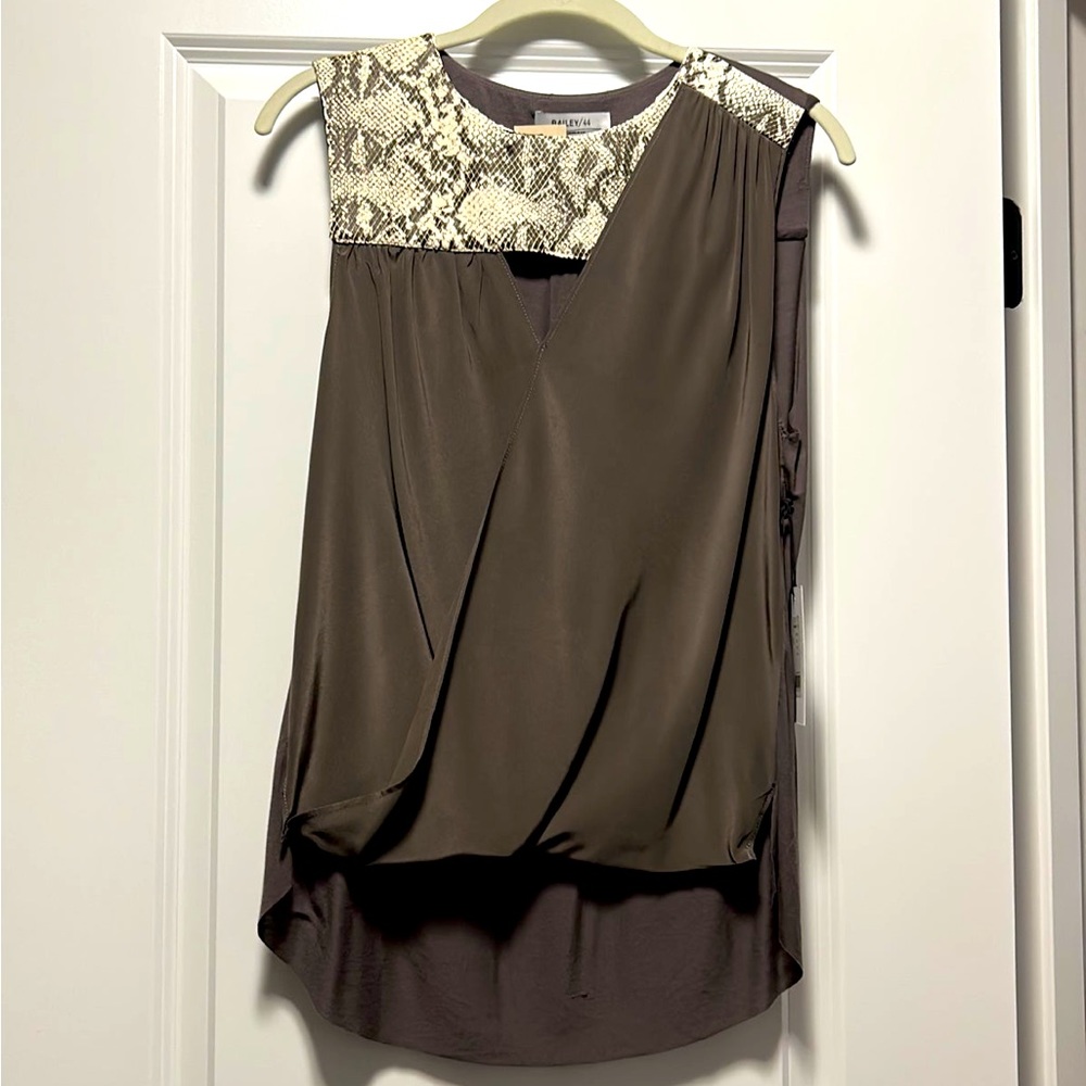 Bailey44 taupe top with snake print detail NWT